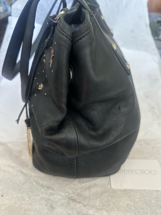 Jimmy Choo Black Zodiac Leather Shoulder Bag w/Gold & Silver Stud Accents COA - Picture 4 of 14